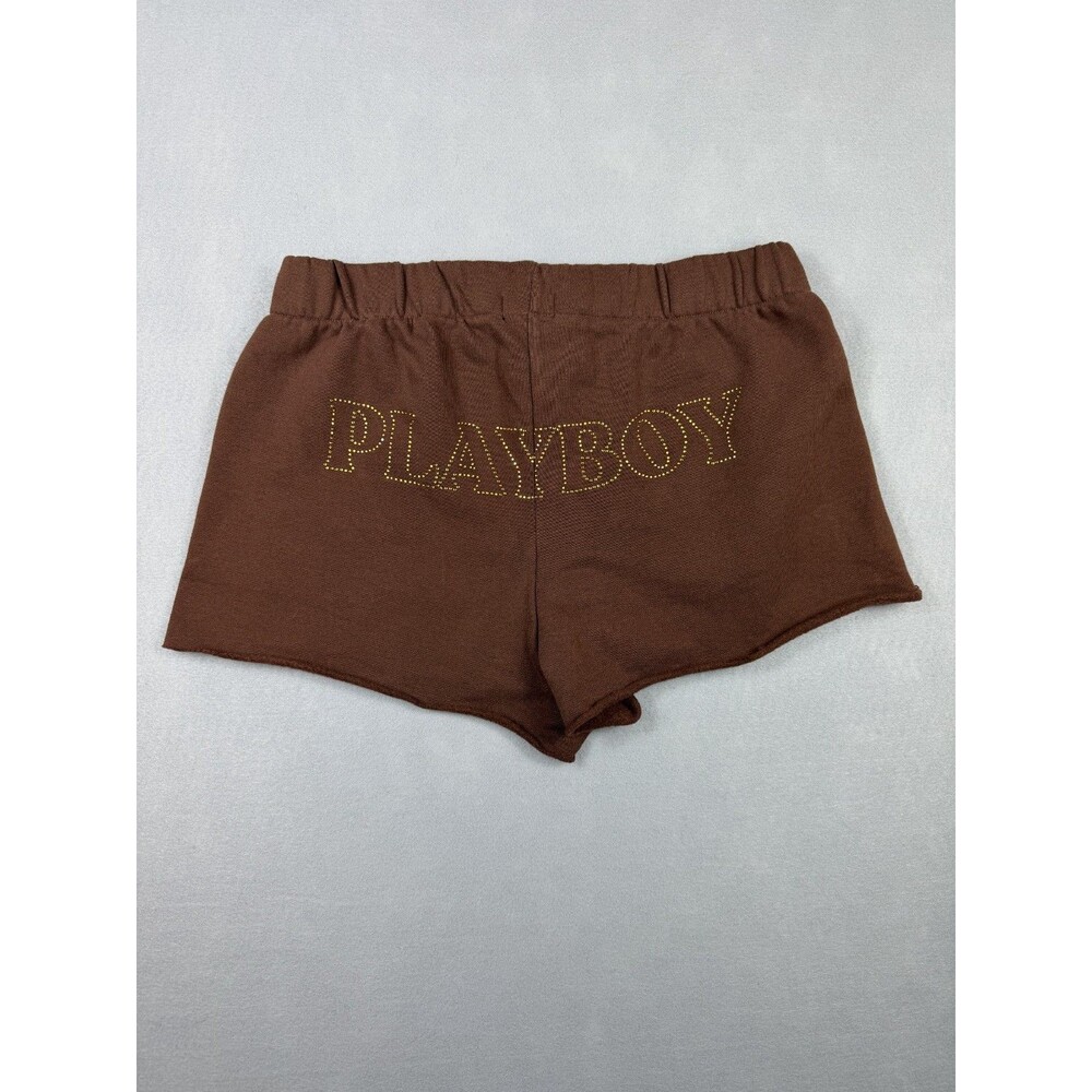 Playboy X Pacsun Y2K Rhinestone Brown Raw Hem Sweat Mini Shorts Women’s XS